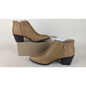 Journee Collection Tessa Ankle Booties Womens 8.5 M Tan Vegan Leather Shoes NWB